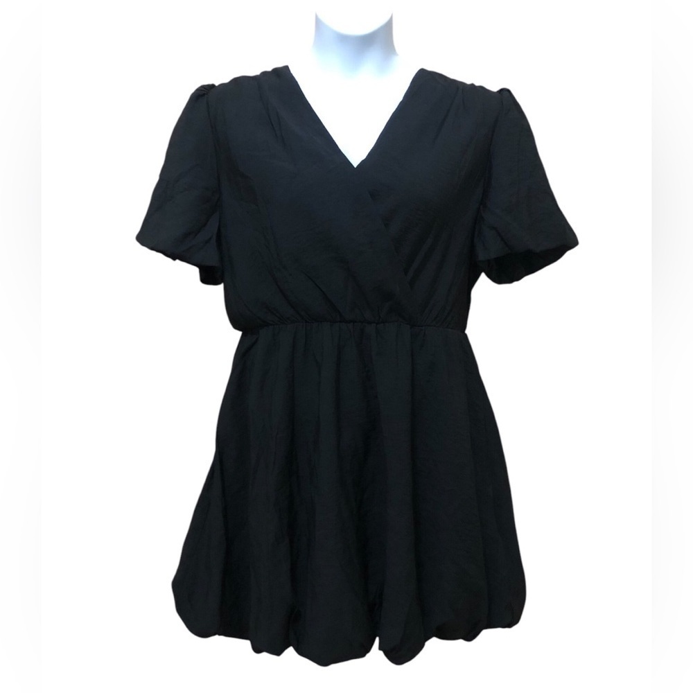 PrettyGarden Women’s Bubble Hem Dress XL Black Bell Puff Sleeve Boho Chic NWT - Picture 1 of 10